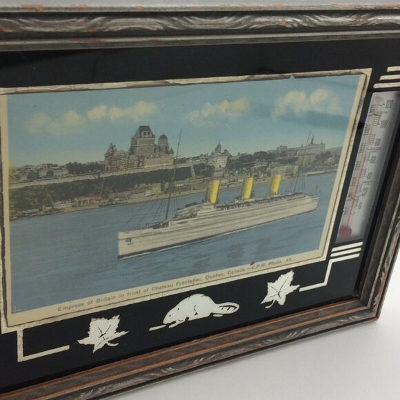 Vtg Framed Empress Britain Boat Postcard Chateau Frontenac Quebec Thermometer - Picture 9 of 16
